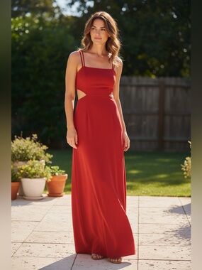 ⭐️The Fashion Poet Red Maxi Gown Side Cutout Tank Style Dress Size XL